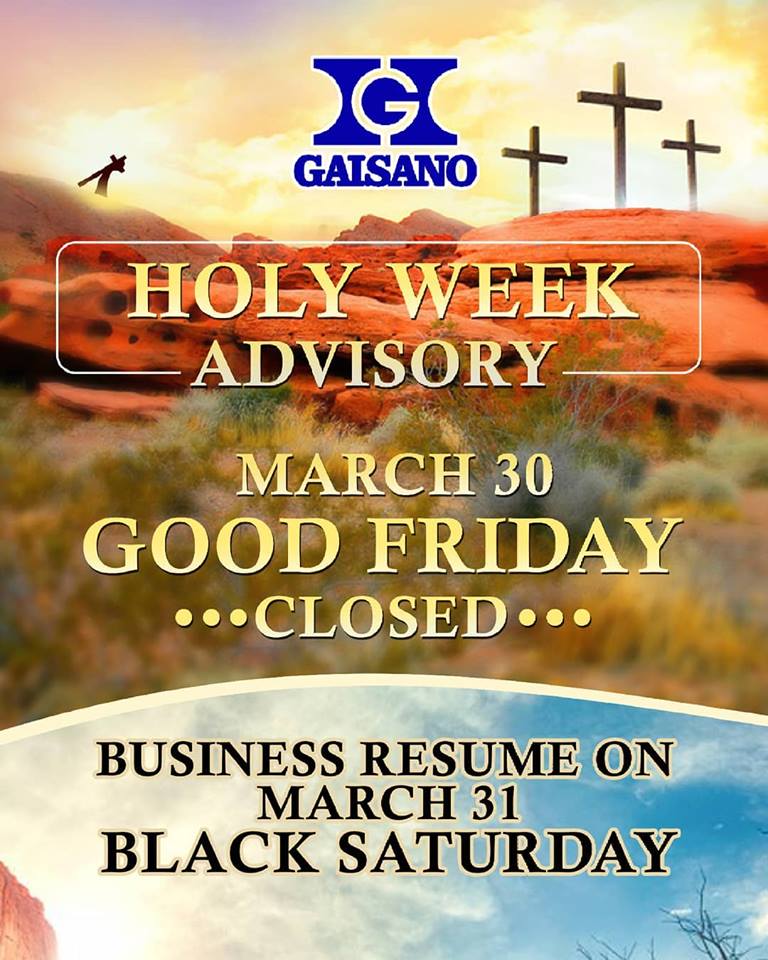 Gaisano Holy Week Sched 2018