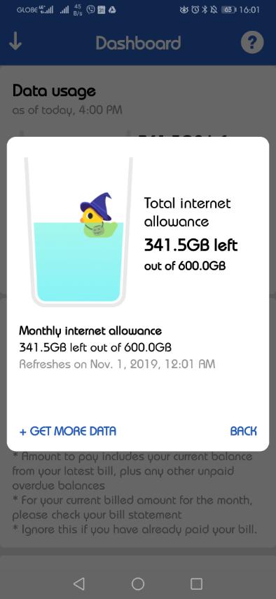 GAH Prepaid Data Usage Screenshot